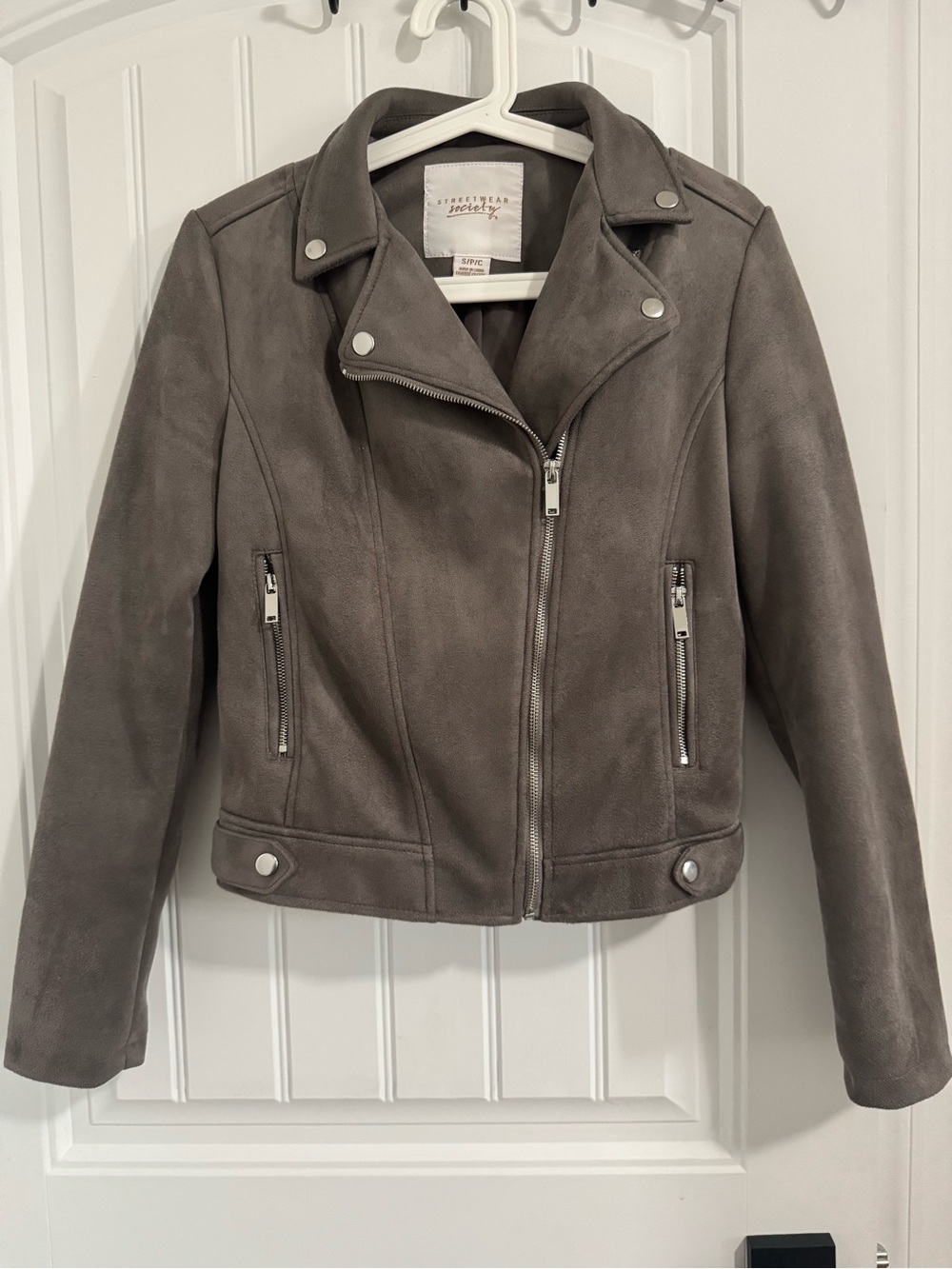 Streetwear Society Gray Suede like Moto Jacket